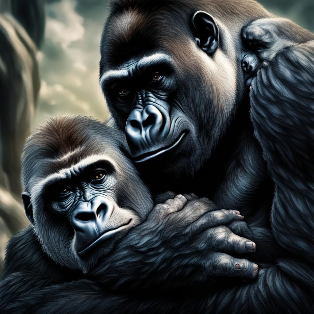 Hyperrealistic Gorilla Hugs a Man
