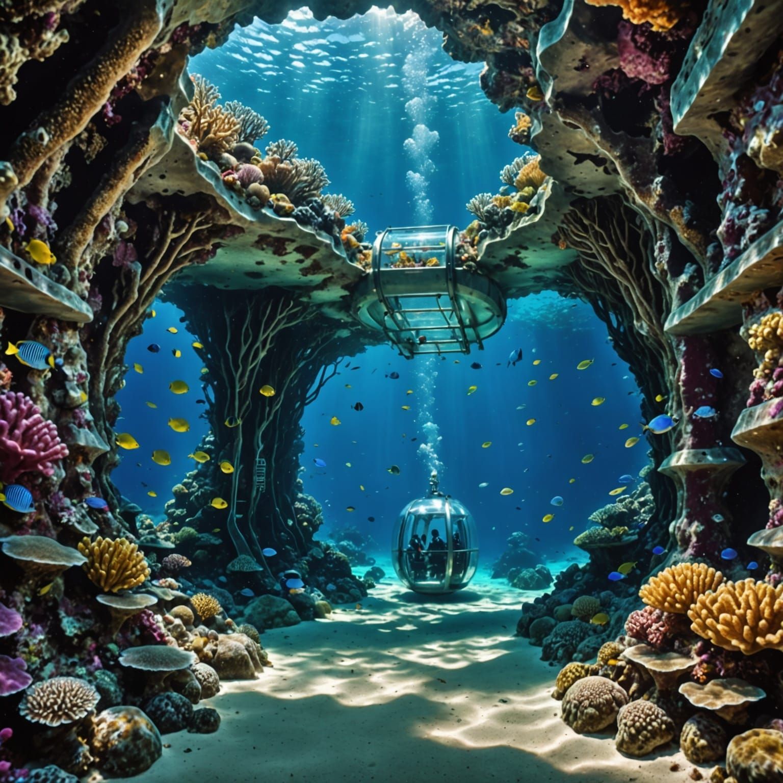 Underwater Glass Tube Transport in Vibrant HDR