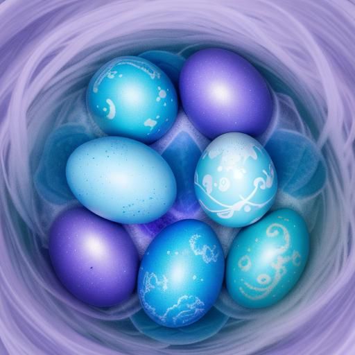 Eggs with Swirling Blue and Purple Patterns