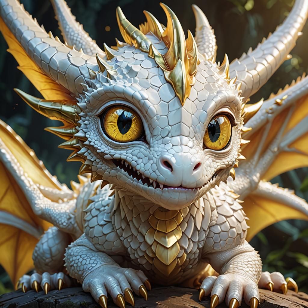 Cute Albino Dragon in 3D Cartoon Style