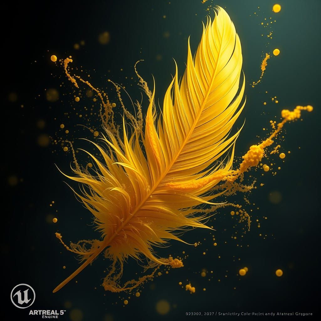 Surreal Yellow Feather in Deep Fantasy Landscape