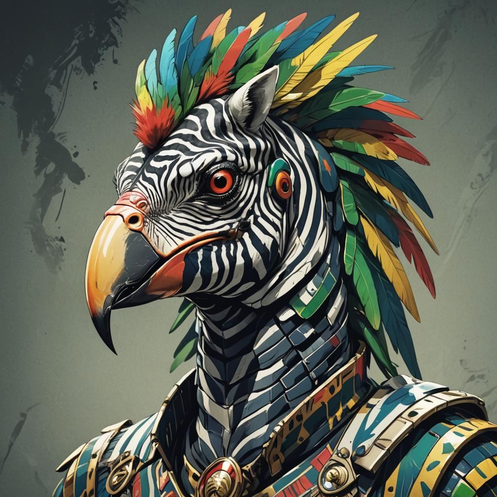 Zebra Parrot Man Hybrid in Anime Style