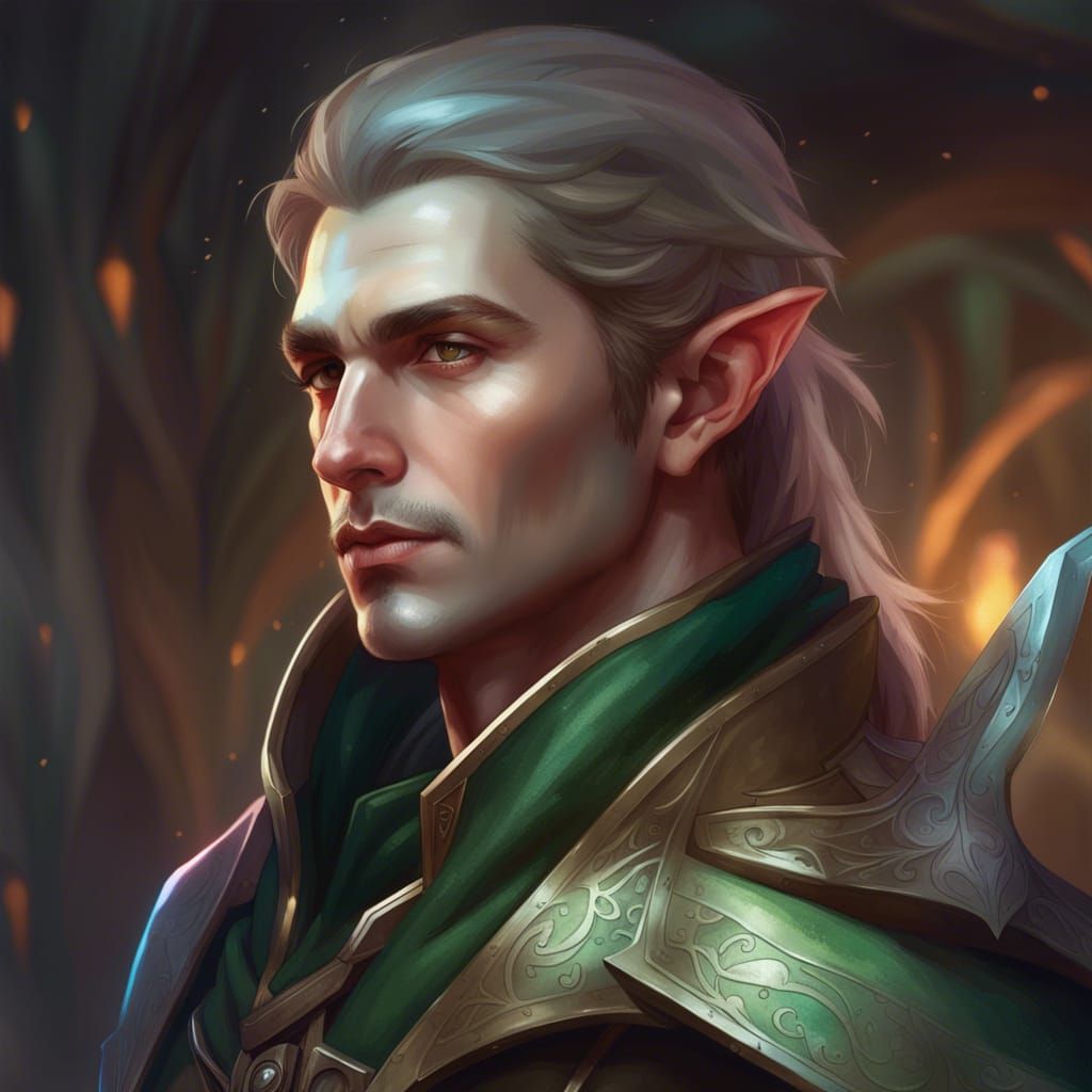 Handsome Elf Ranger Portrait in Hyperdetailed Digital Art
