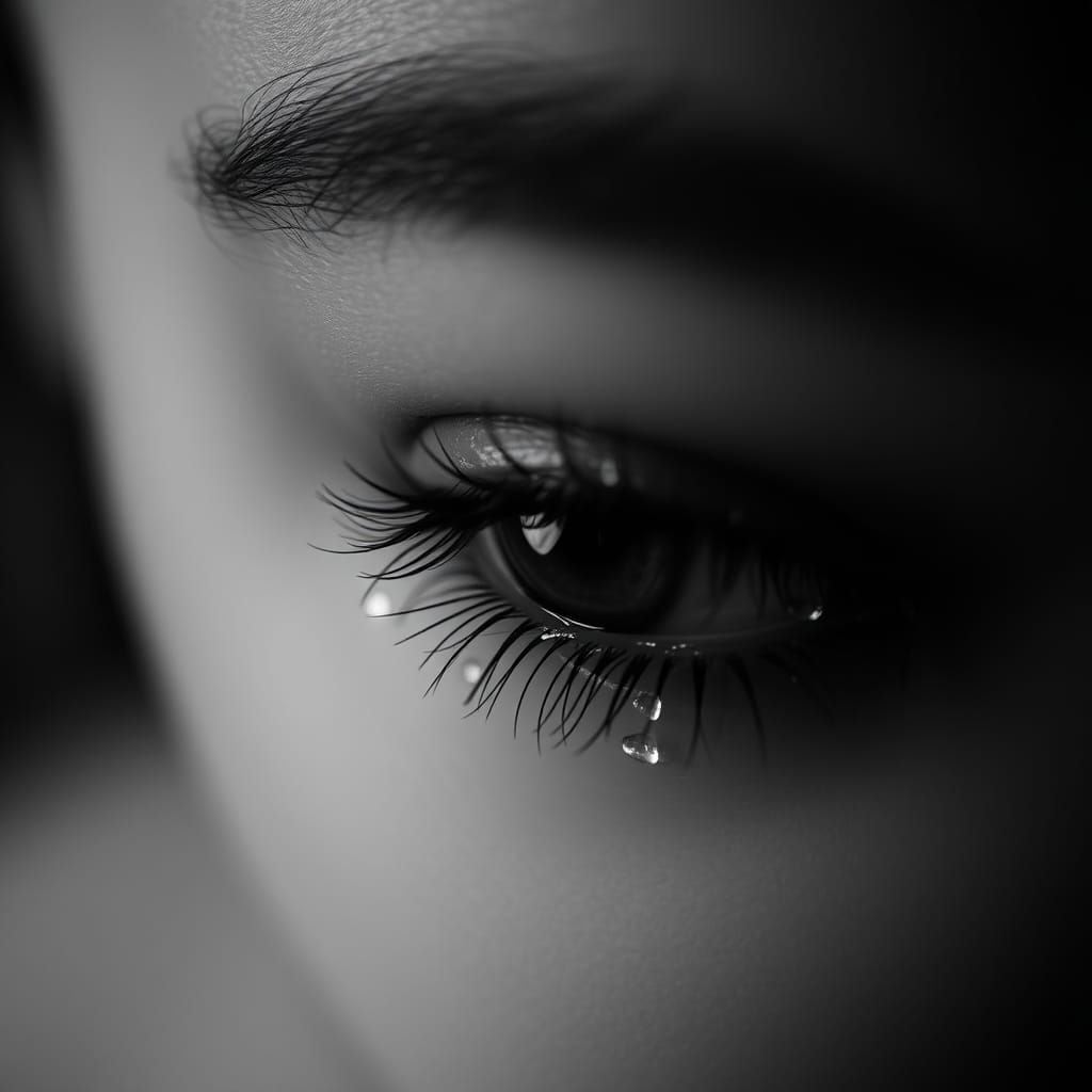 Detailed Close-up of a Crying Eye