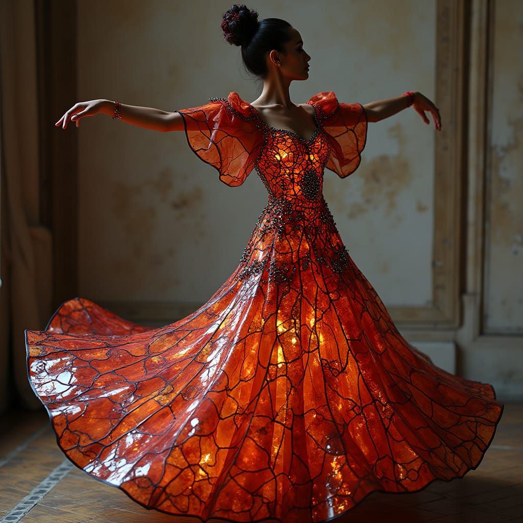 Flamenco Ballerina Dress of Stained Glass and Gems