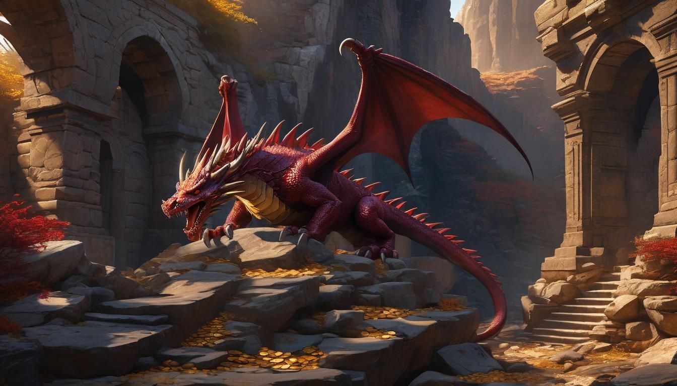 Crimson Dragon on Gold Hoard: Fantasy Concept Art