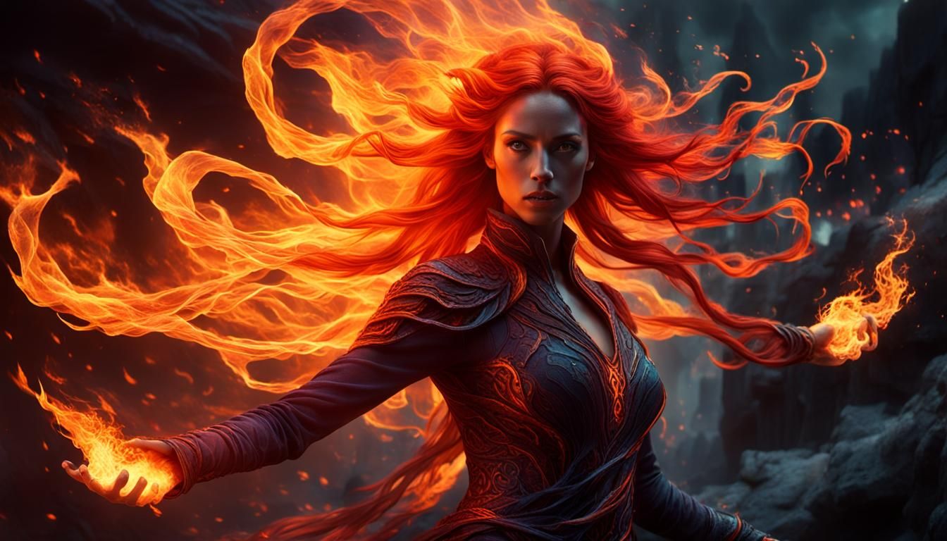 Fiery Woman Portrait: Cinematic and Vibrant