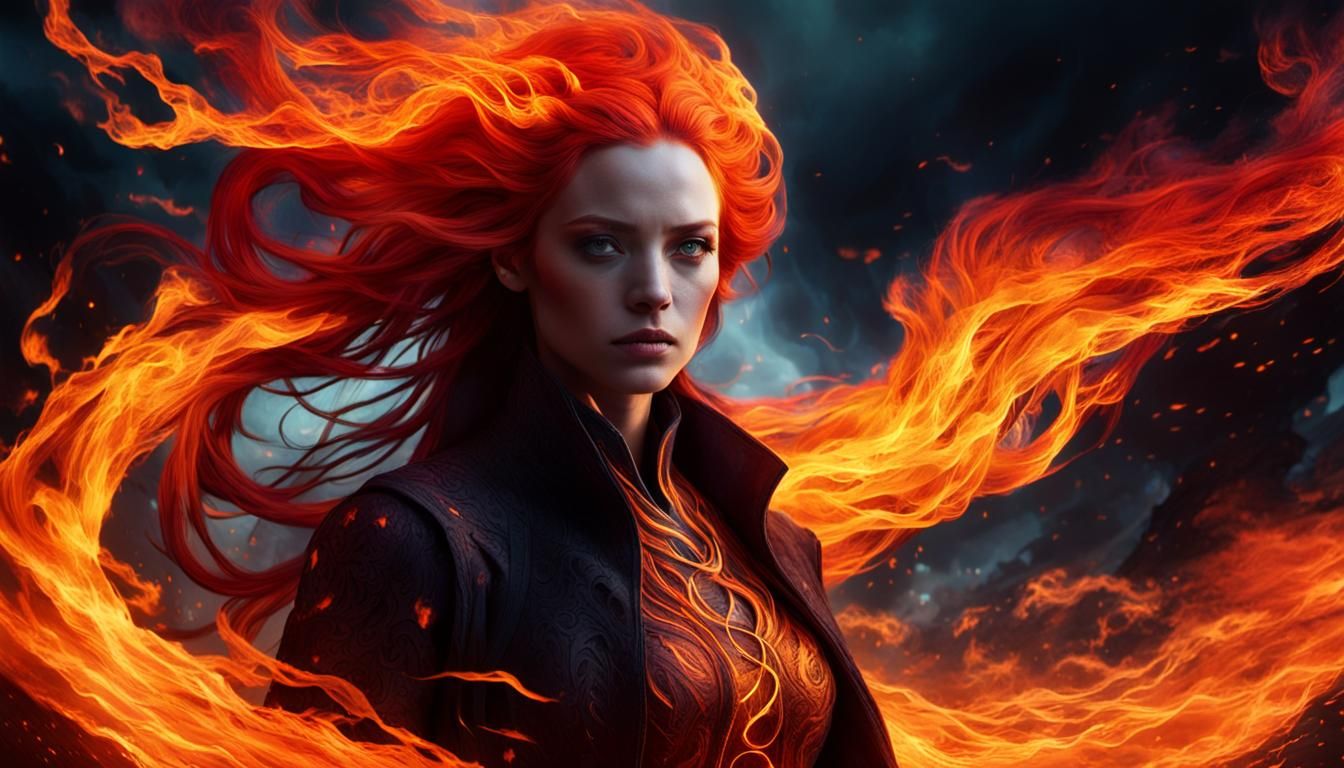 Fiery Aura: Cinematic Portrait of a Woman in Flames