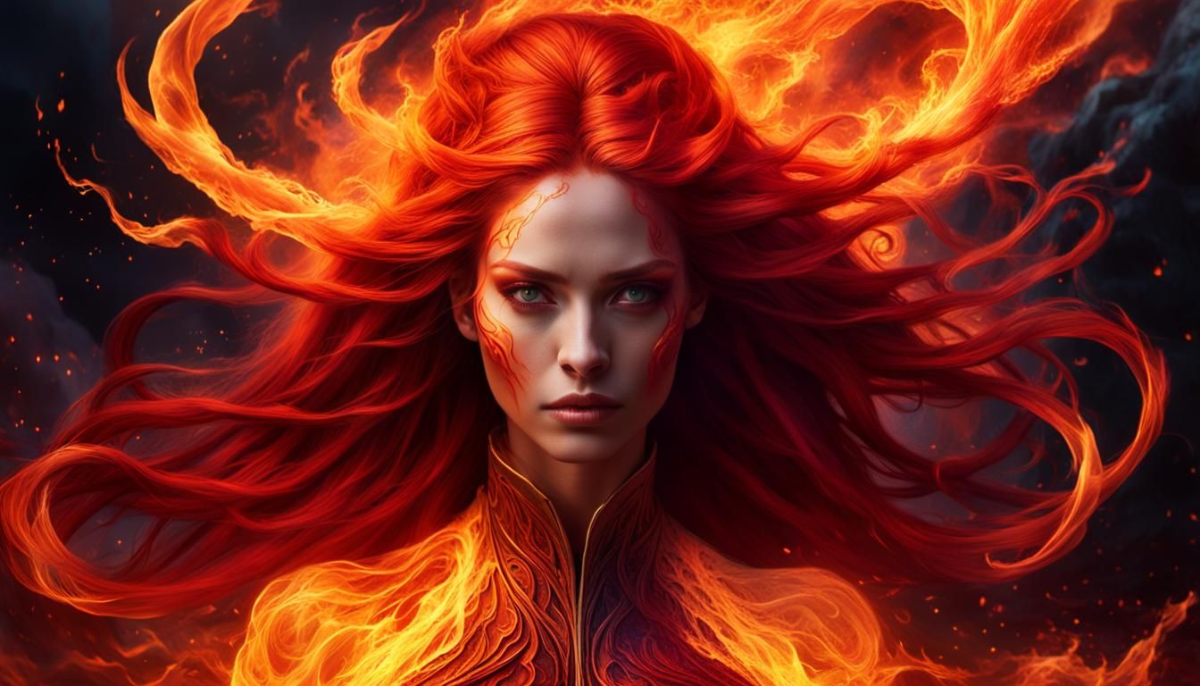 Fiery Woman Portrait in Cinematic Style