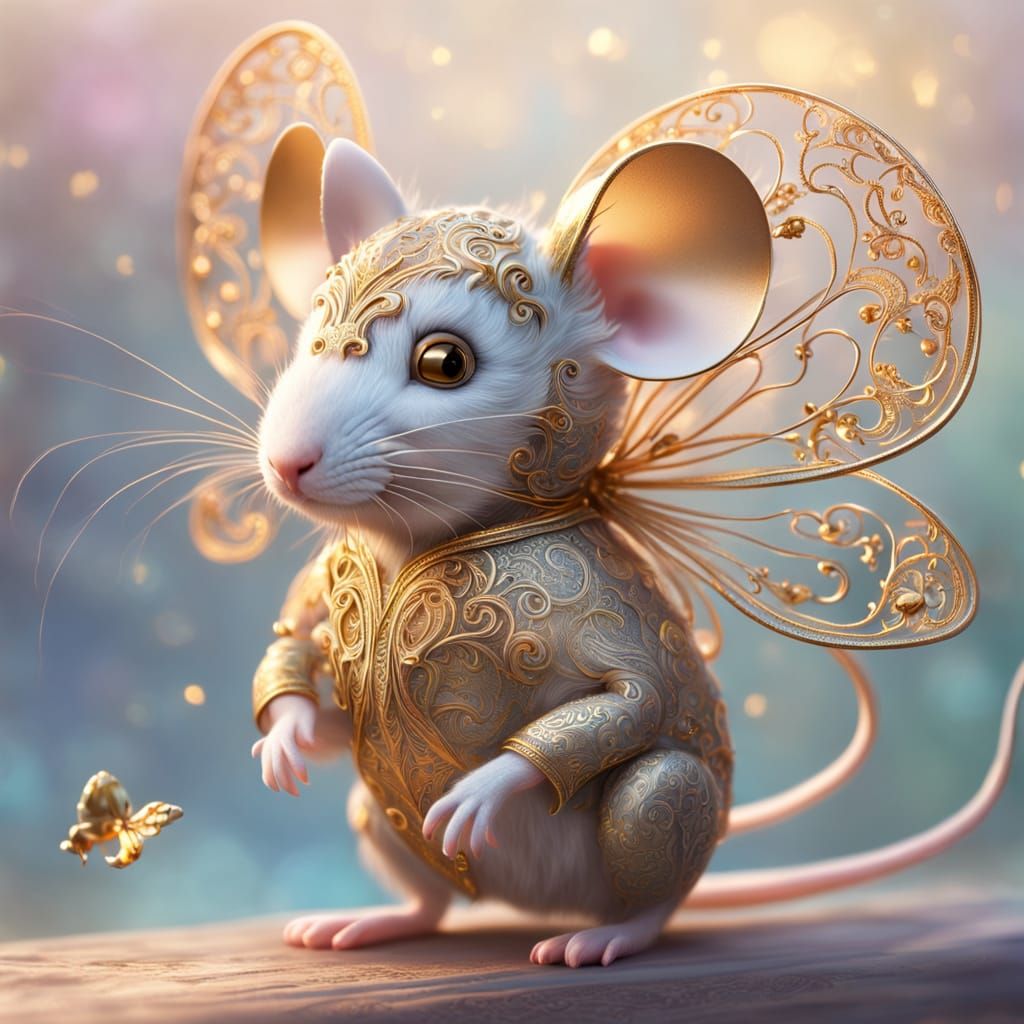 Filigree-Winged Mouse in Whimsical Fantasy Art