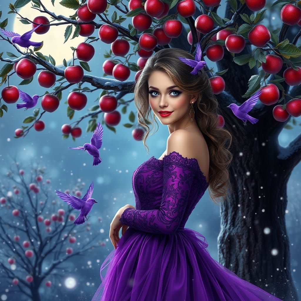 Enchanting Woman in Purple Dress, Fantasy Concept Art
