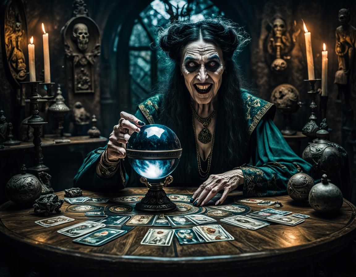 Surreal Medieval Witch Laughing Hysterically