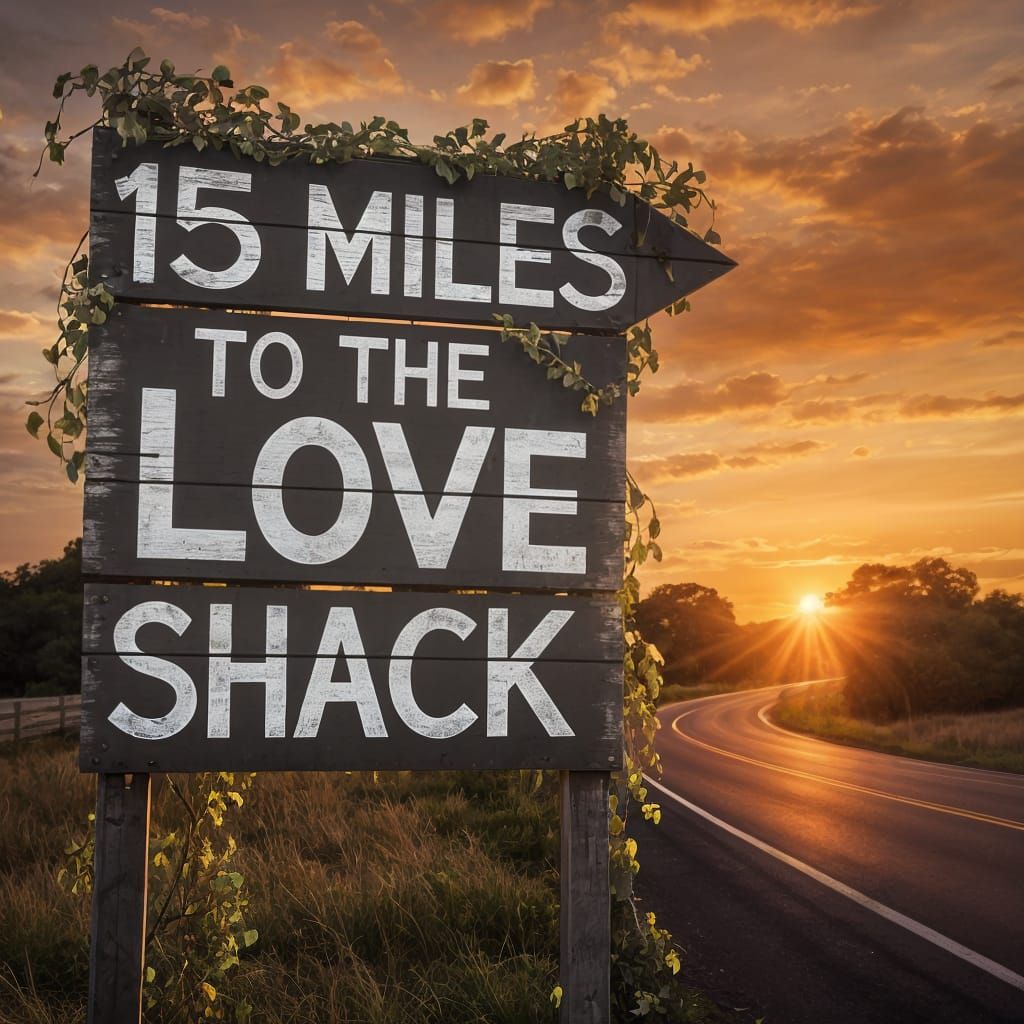 Vintage Signpost to the Love Shack at Sunset