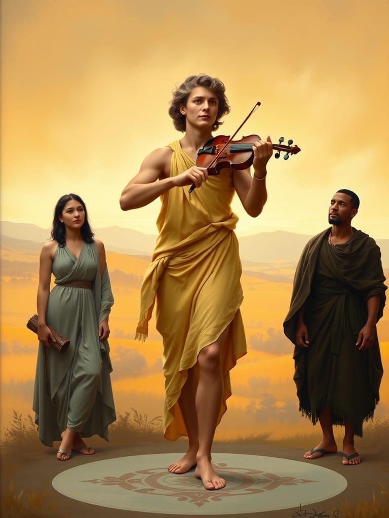 Apollo in Serene Landscape with Classical Figures