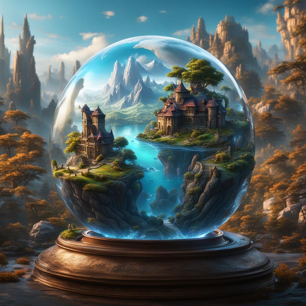 Detailed World in Glass Sphere: Fantasy Concept Art