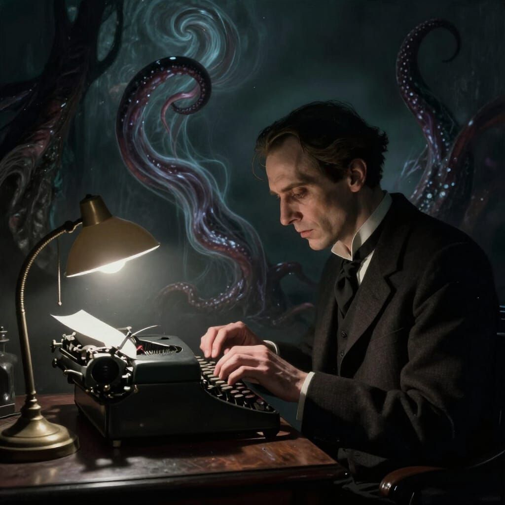 Lovecraft Typing Cosmic Horror Ideas with Ethereal Tentacles