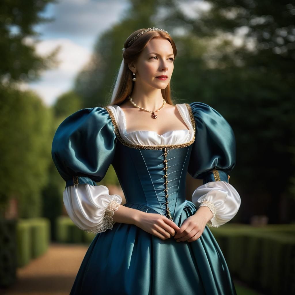 Tudor Woman in Satin Dress, Professional Photography