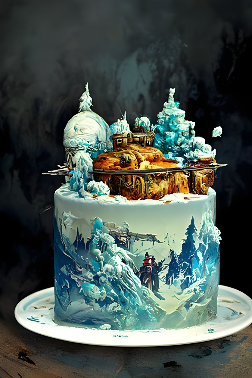 Arctic Winter Base on a Landscape Cake