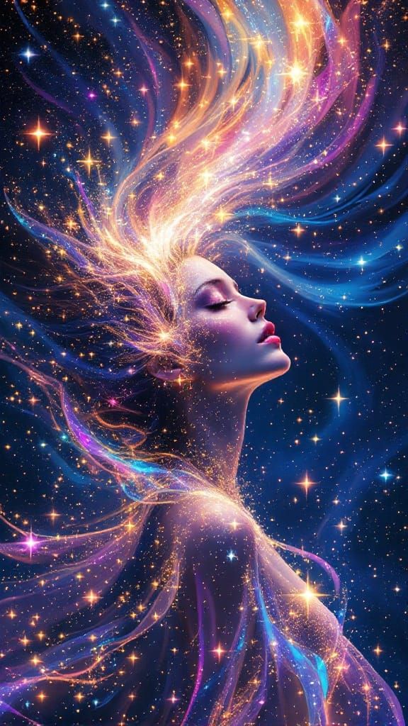 Mystical Woman Glows in Starlight with Magical Fantasy Aura