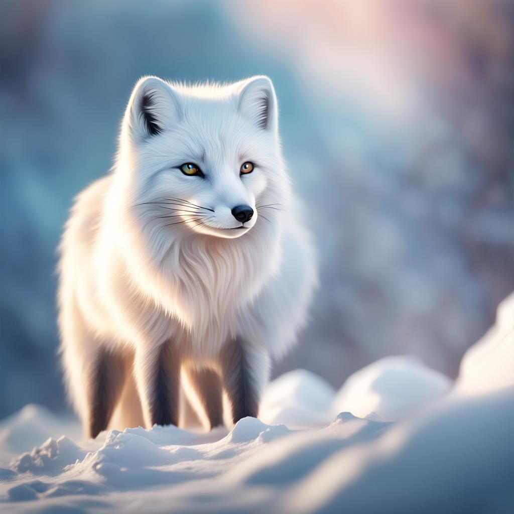 Arctic Fox in Snowy Landscape: Hyperrealistic Splash Art