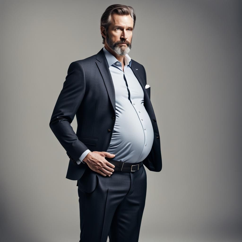 Mature Businessman with Pregnant Belly in Suit