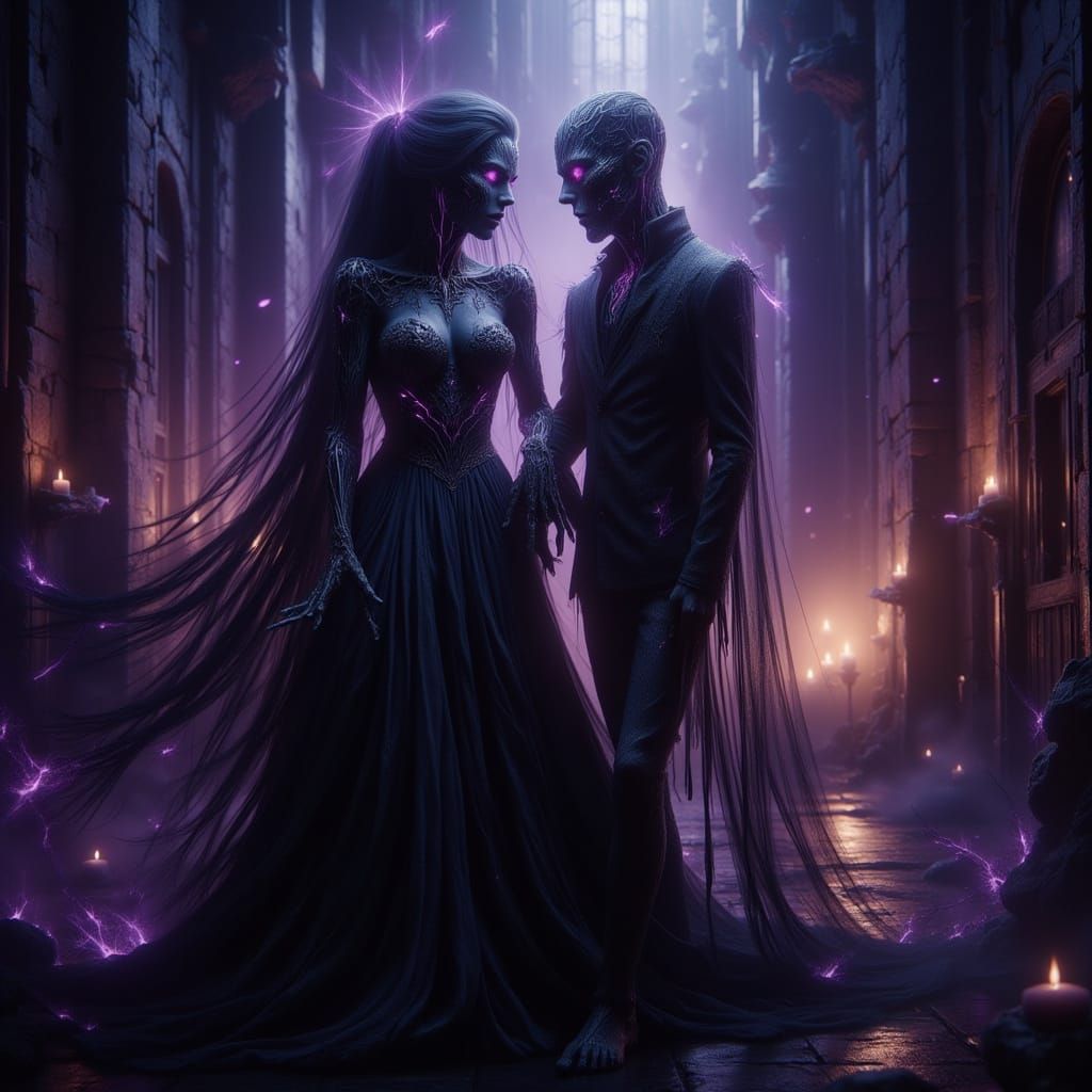 Gothic Zombie Bride and Groom in Dark Fantasy Art