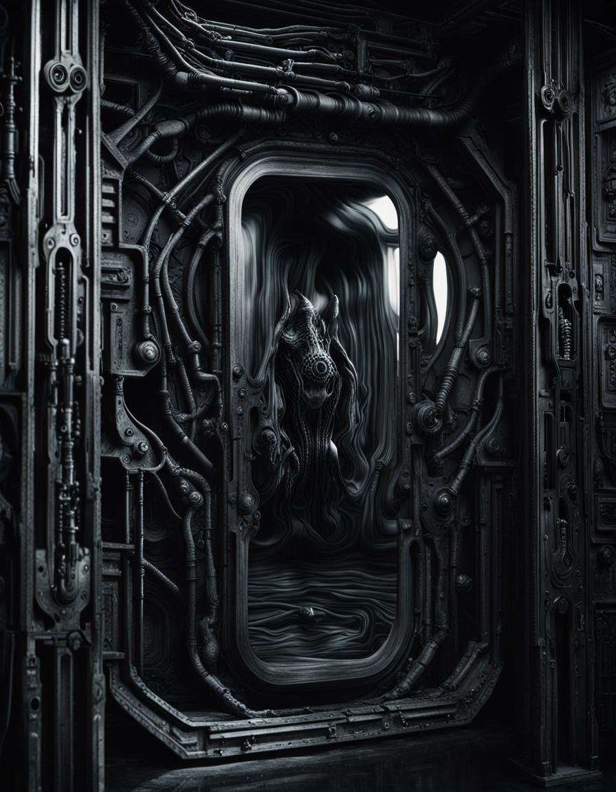 Dark Portrait in HR Giger Style with Sci-Fi Elements