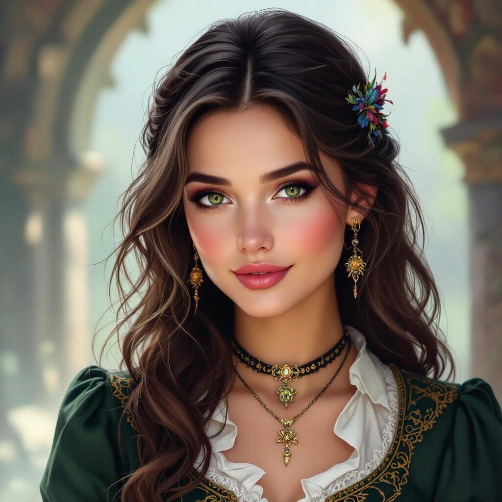 Fantasy Bear-Woman in Mist: Pen Sketch Style