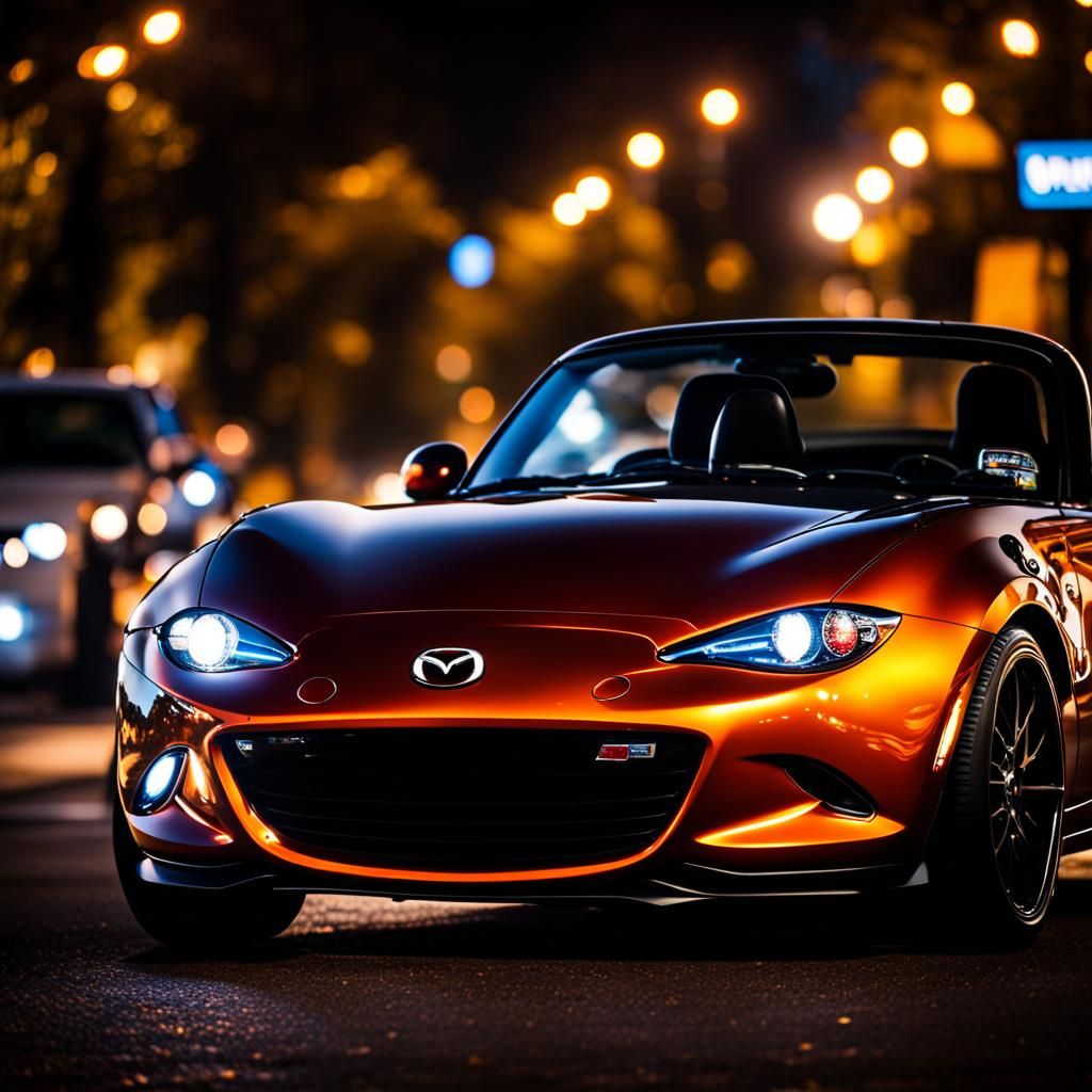 Miata with Pop-Up Headlights on Halloween Night
