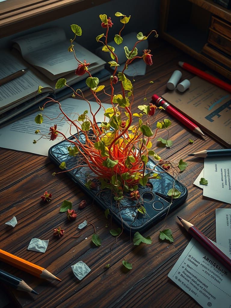 Nature Reclaims Tech: Vines Overflowing from iPhone