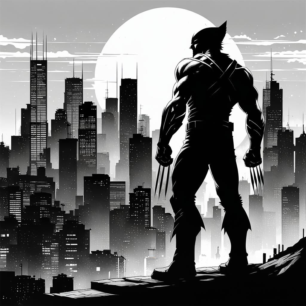 Wolverine Silhouette in Urban Black Ink Style