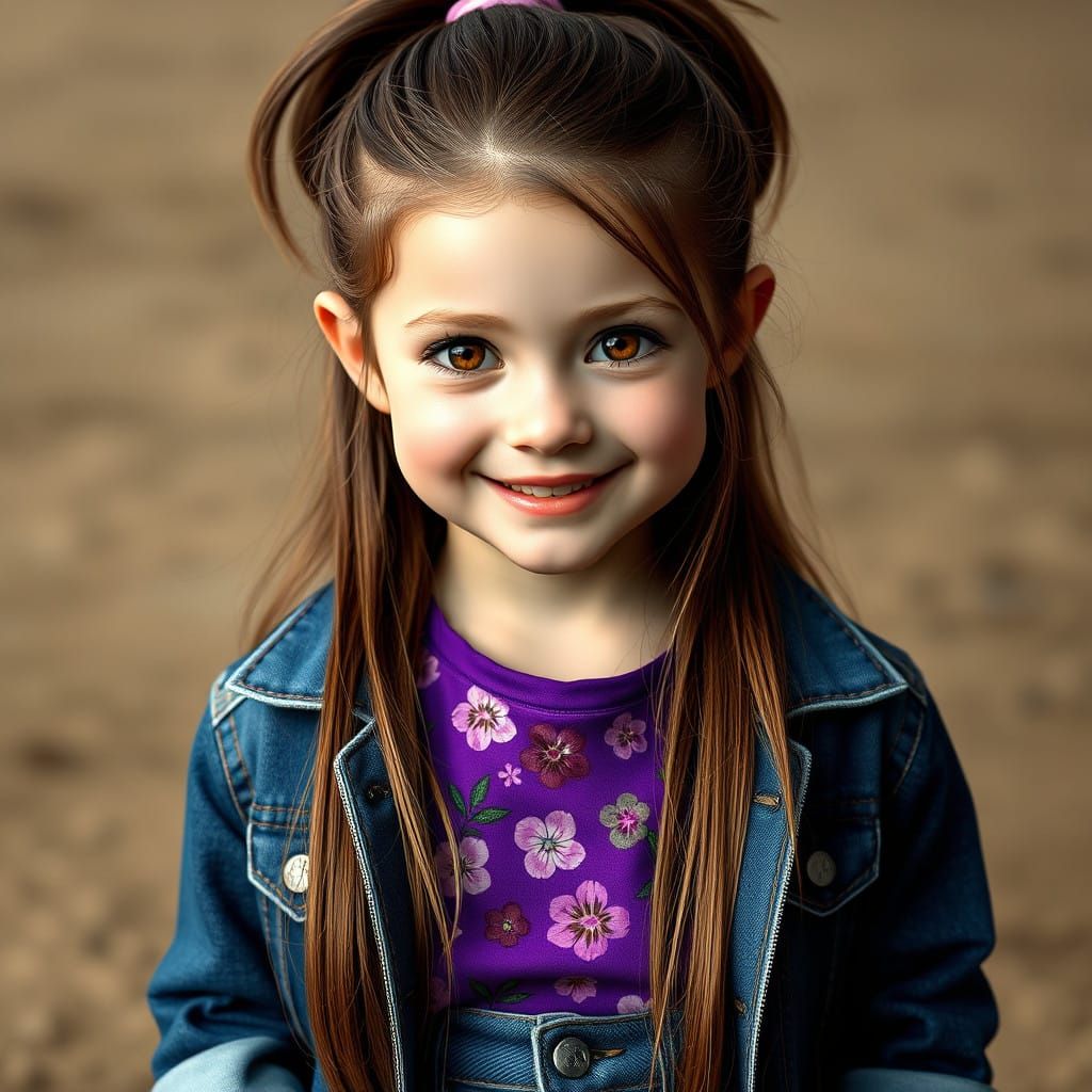 Whimsical Hyper-Realistic Portrait of a Young Girl in a Vibr...