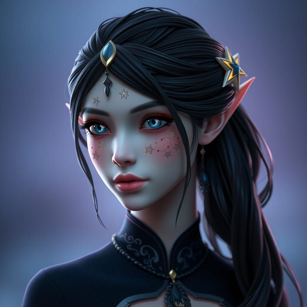 Enchanting Elf Portrait with Starry Eyes
