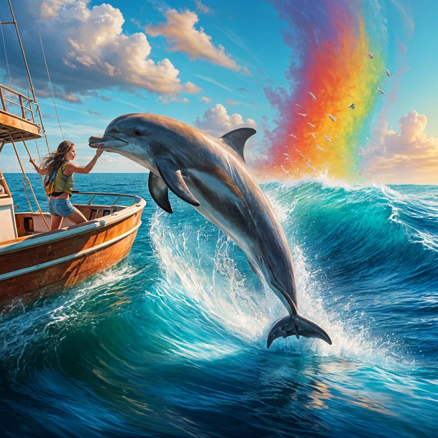 Rainbow Dolphin Leaps from Ocean