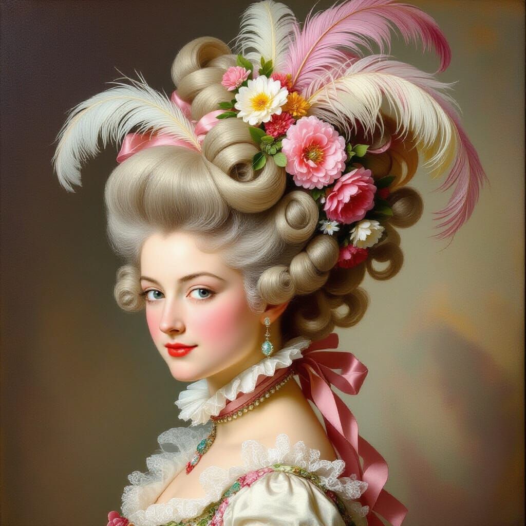 18th Century Lady's Rococo Hairstyle in Oil Painting Style