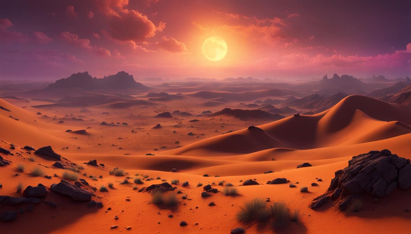 Martian Dusk: Rolling Hills in Dark Fantasy Style