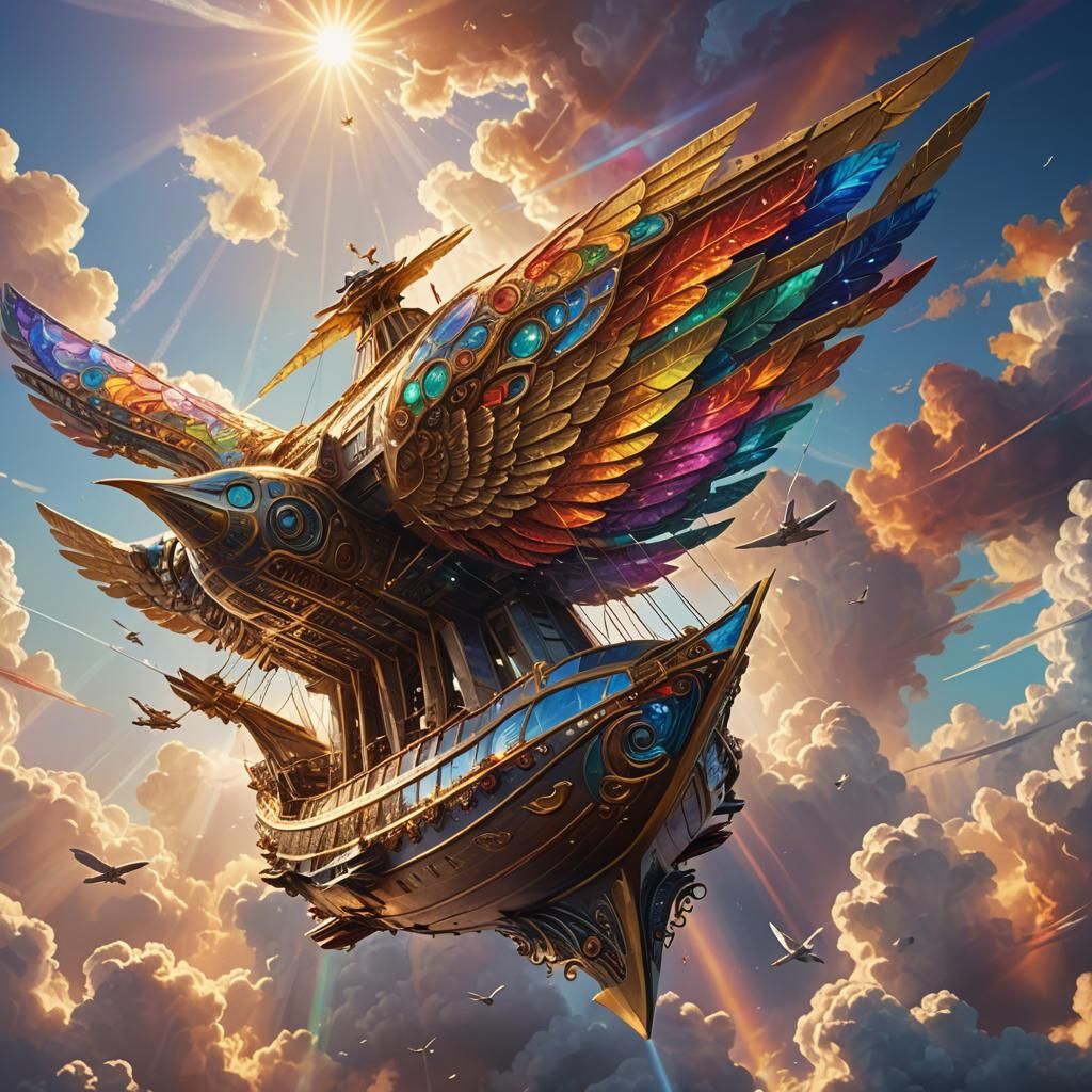 Fantasy image.Flying ship.