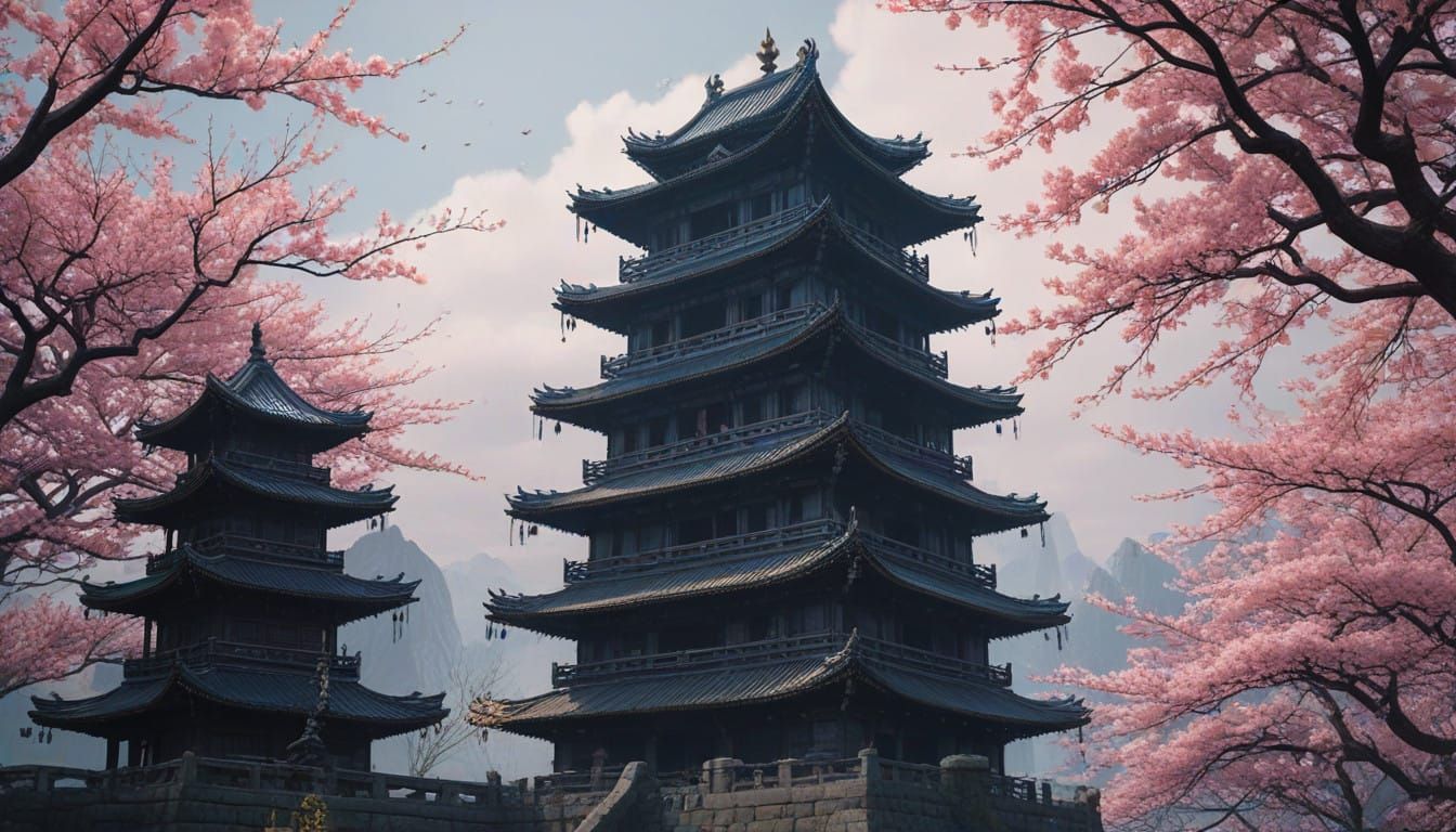 Sleek Serpent Entwines Ancient Mystical Tower in Vibrant, Dr...