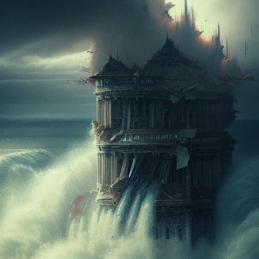 Tsunami Waves Crash Over City: Digital Matte Painting