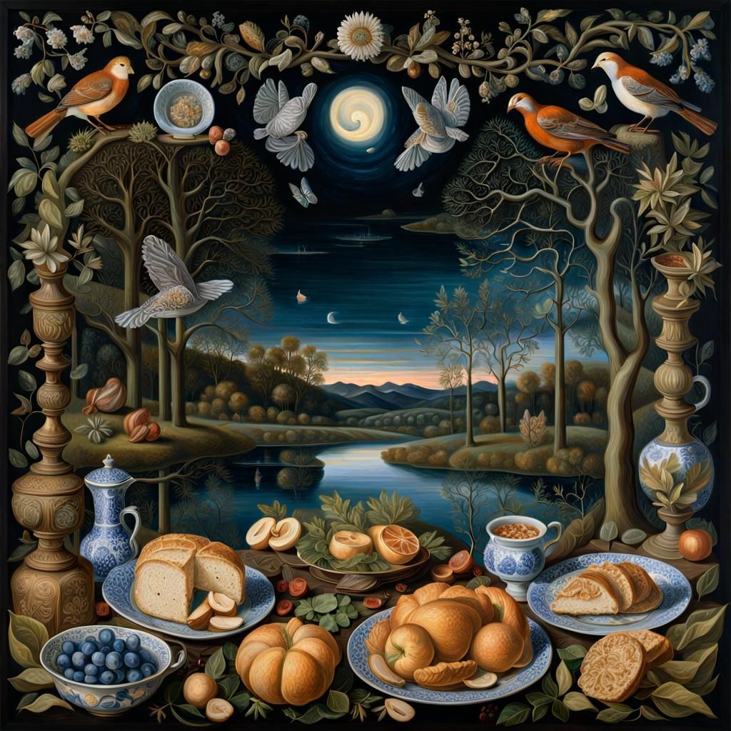 Surreal Midnight Picnic in Nouveau Style