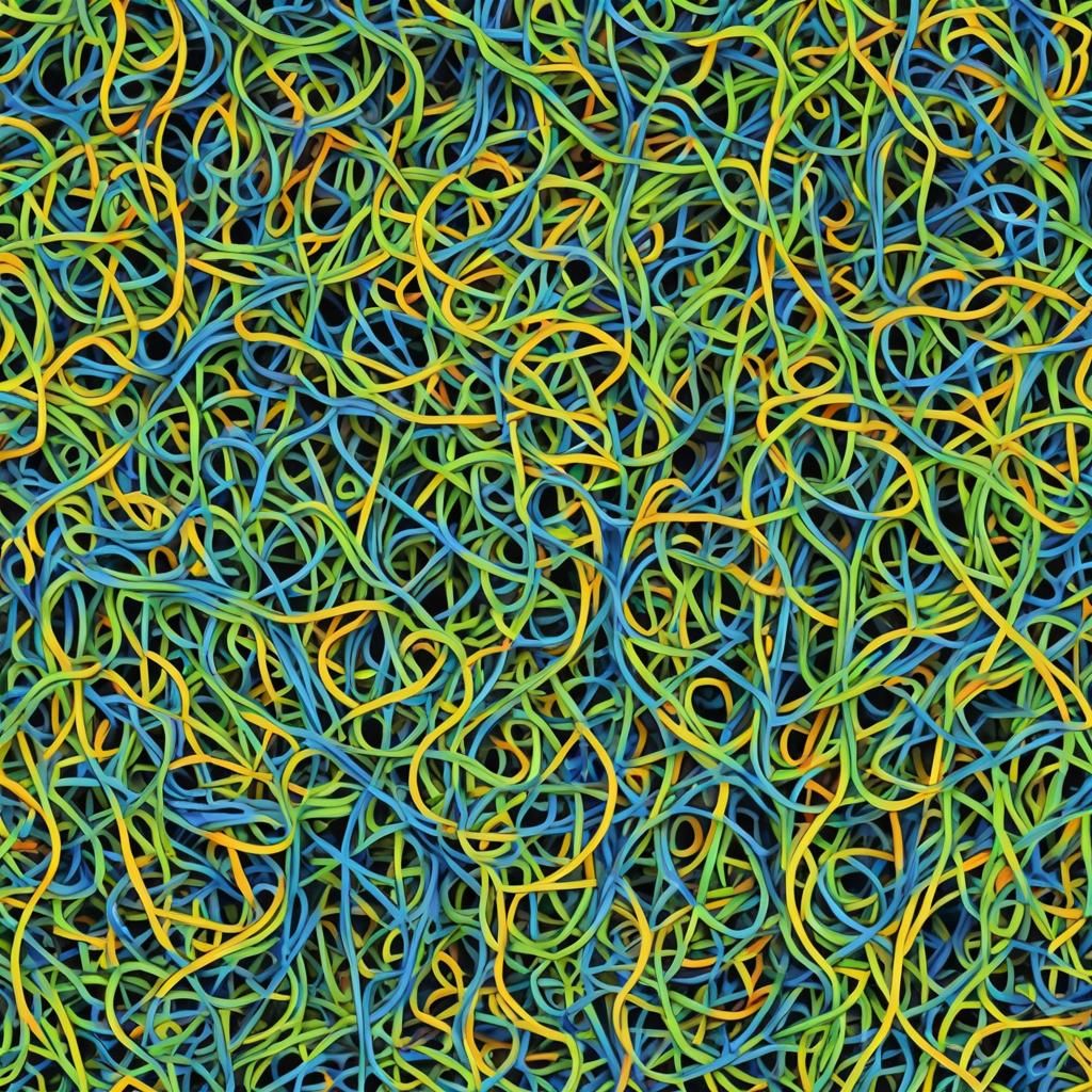 Neon Blue Spaghetti in Pollock Style