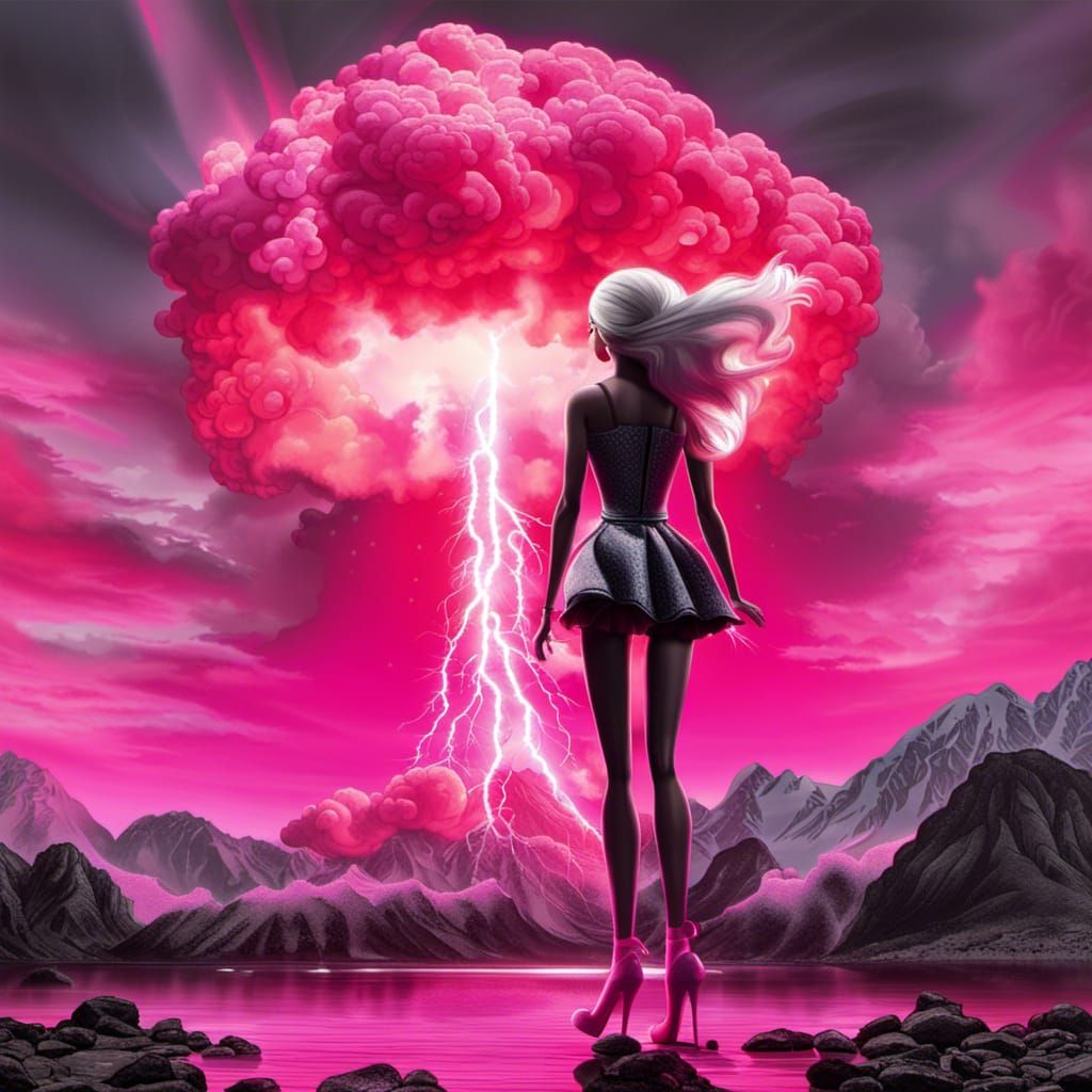 Barbie Silhouette Against Nuclear Explosion