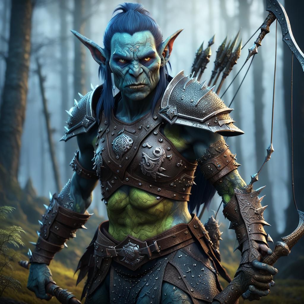 Anime Style Orc Hunter in Misty Forest