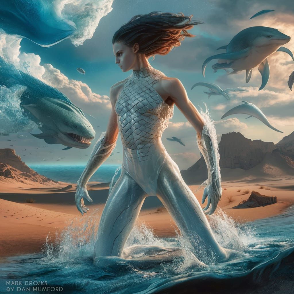 Aquatic Warrior on Desert Planet in Comic Book Style