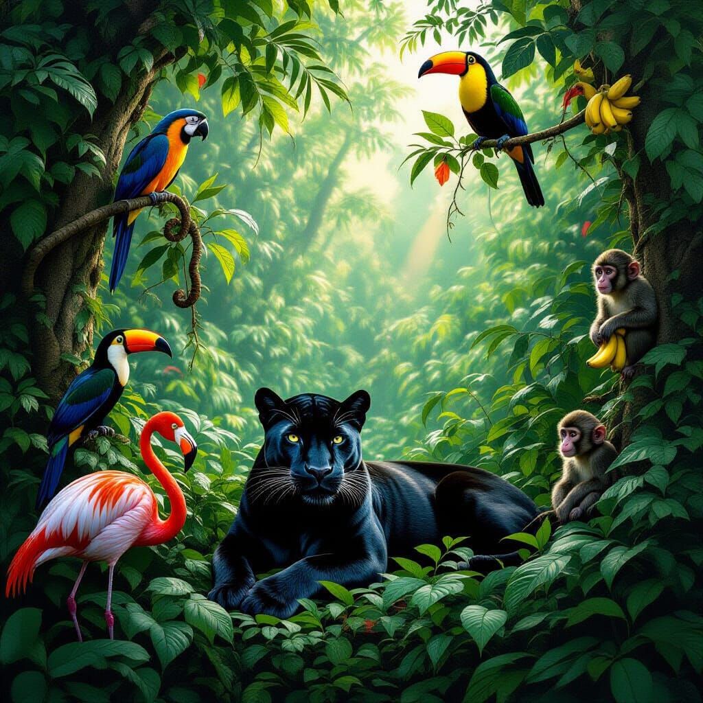 Black Panther Hidden in Lush Jungle Undergrowth
