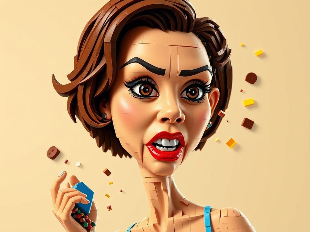 Lego Caricature of Shattered Woman in Comic Book Style