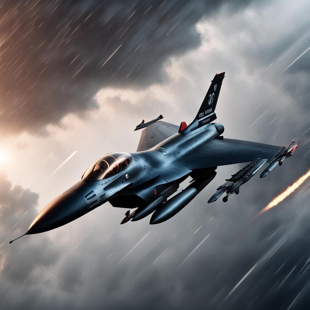 F16 Breaks Sound Barrier: Detailed Digital Painting