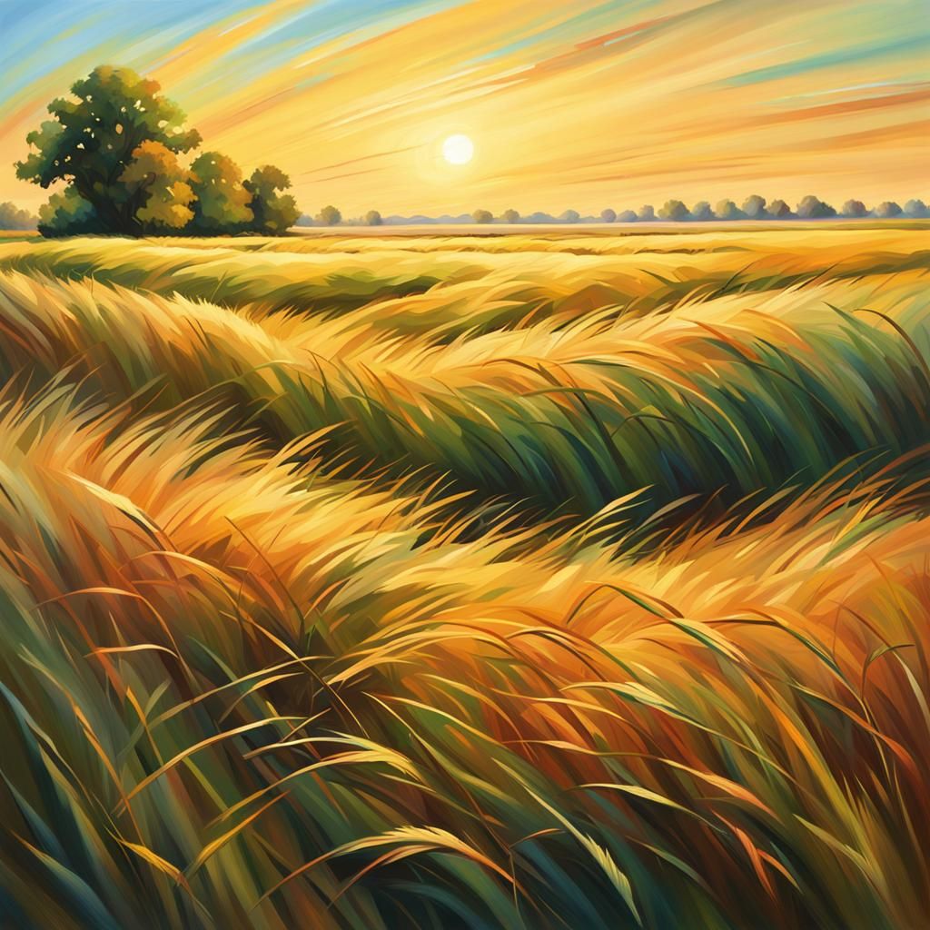 Wind Swept Field in Oil Painting Style