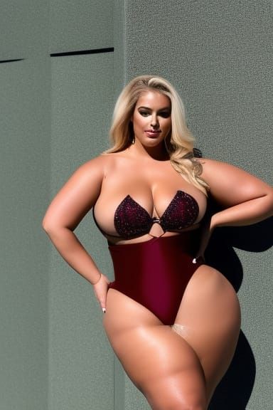 Voluptuous Blonde Model Posing in Miniskirt and Heels