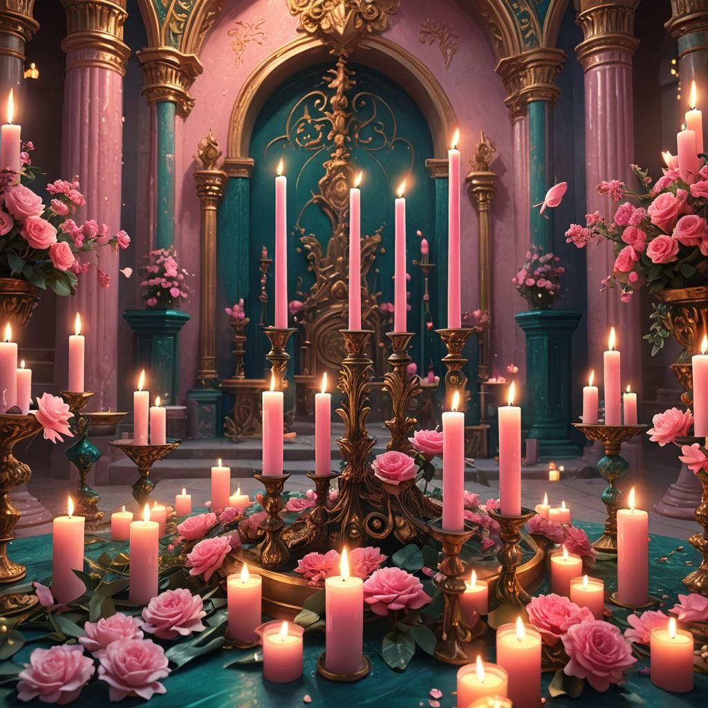 Mystical Altar with Pink Candles in Baroque Style